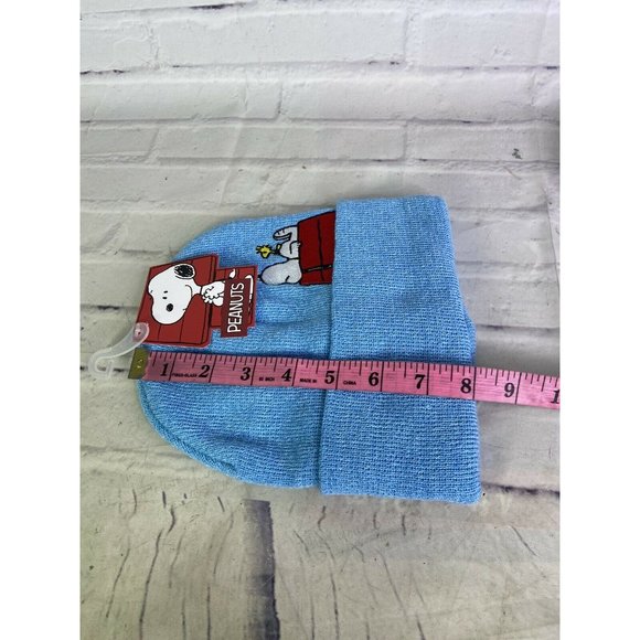 Peanuts Snoopy and Woodstock Logo Knit Cuffed Blue Beanie Hat Cap Adult OSFM - Picture 6 of 6
